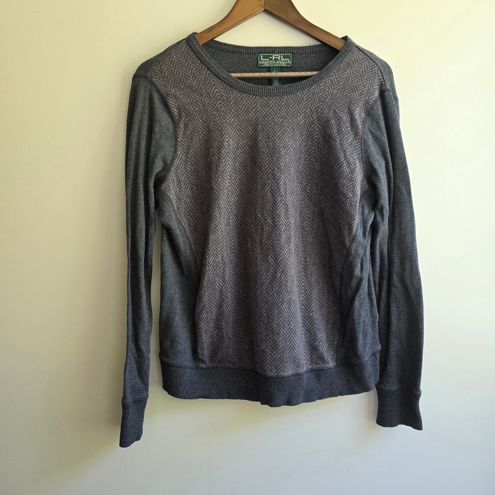 Lauren Active Ralph Lauren Gray‎ Herringbone Crewneck Sweatshirt Womens Large